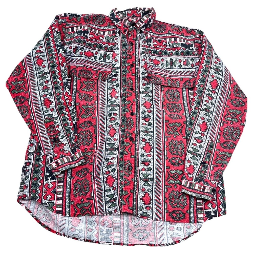 Vintage Saddlebrook Western Shirt Men Medium Red Button Up Cowboy Southwestern